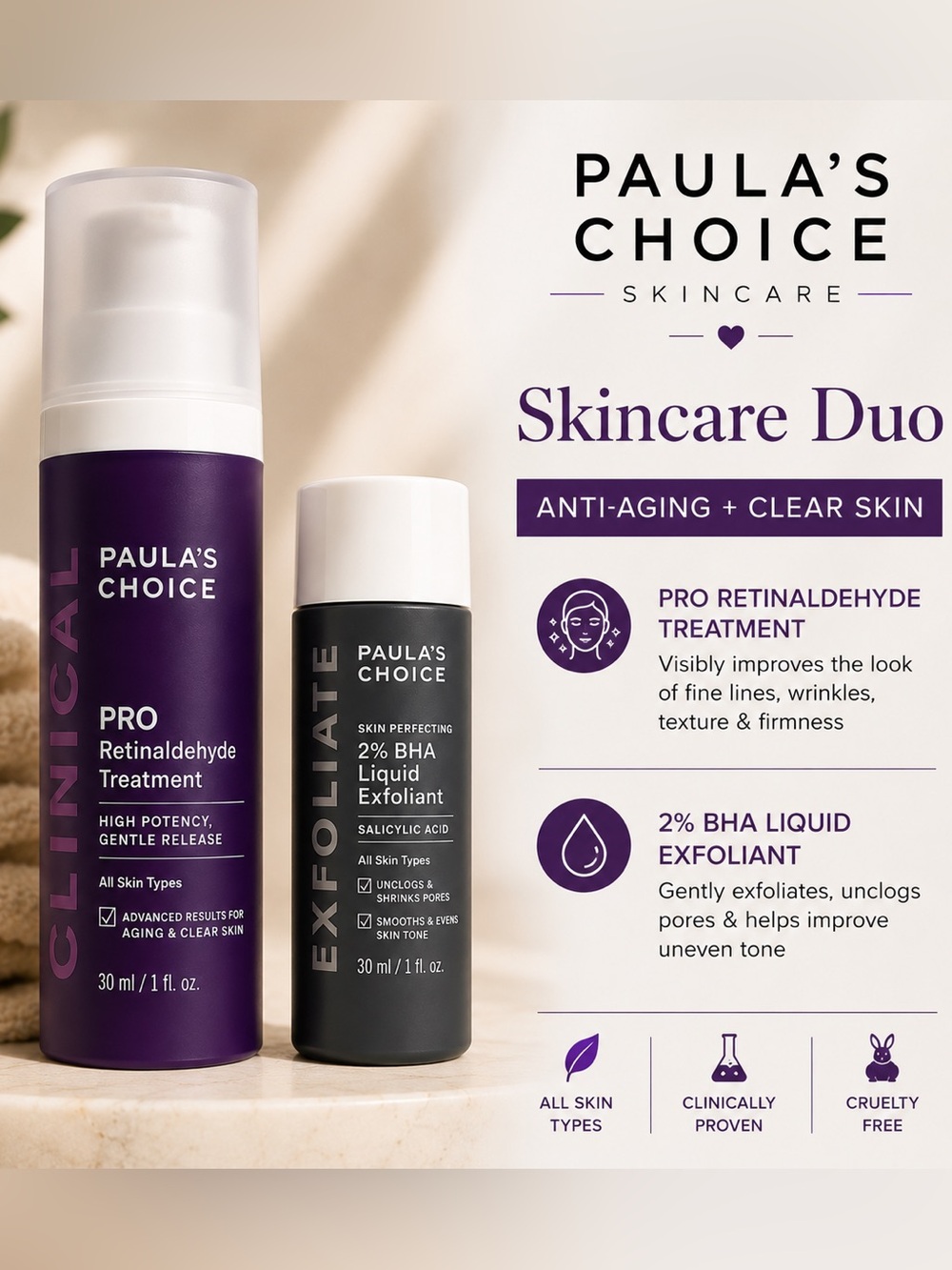 Paula’s Choice Skincare Duo| PRO Retinal Treatment + 2% BHA Liquid Exfoliation.